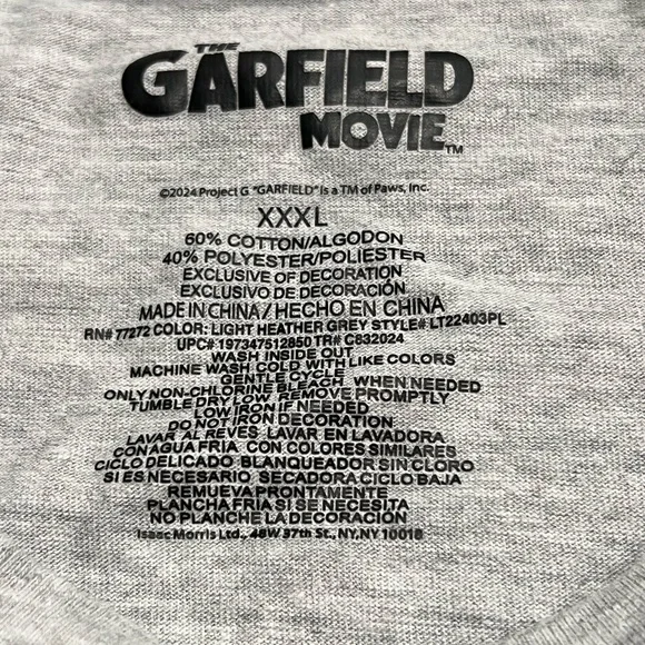 Garfield Movie Tshirt 3X Gray Cartoon Hello Lasagna Funny Graphic Tee EUC - Picture 4 of 4